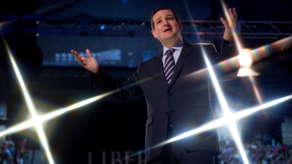 US Senator Ted Cruz (R-TX) delivers remarks before announcing his candidacy for the Republican nomination to run for US President March 23, 2015, at Liberty University, in Lynchburg, Va. (Photo by Paul J. Richards/AFP/Getty)