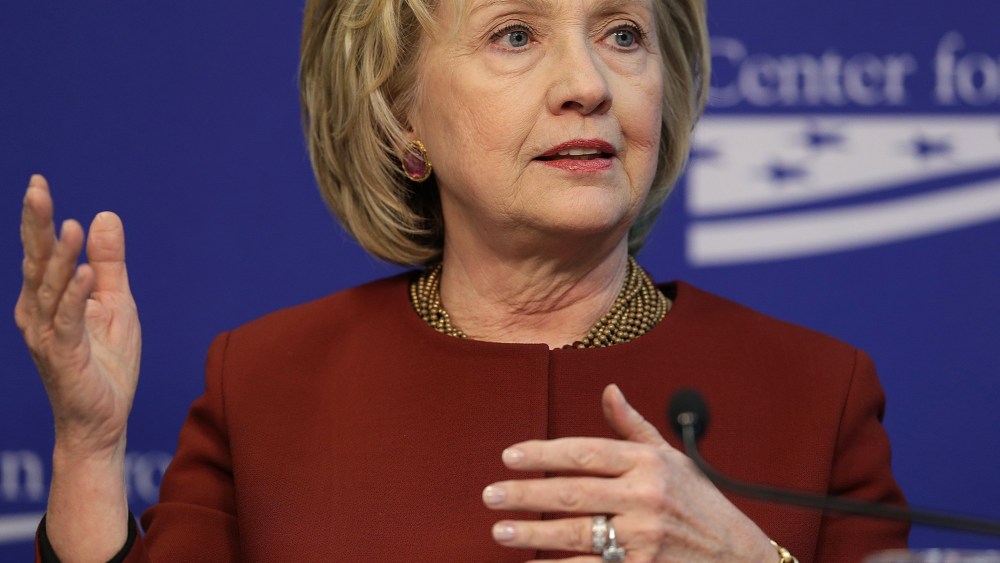 Former U.S. Secretary of State Hillary Clinton speaks at the Center for American Progress on March 23, 2015 in Washington, DC.