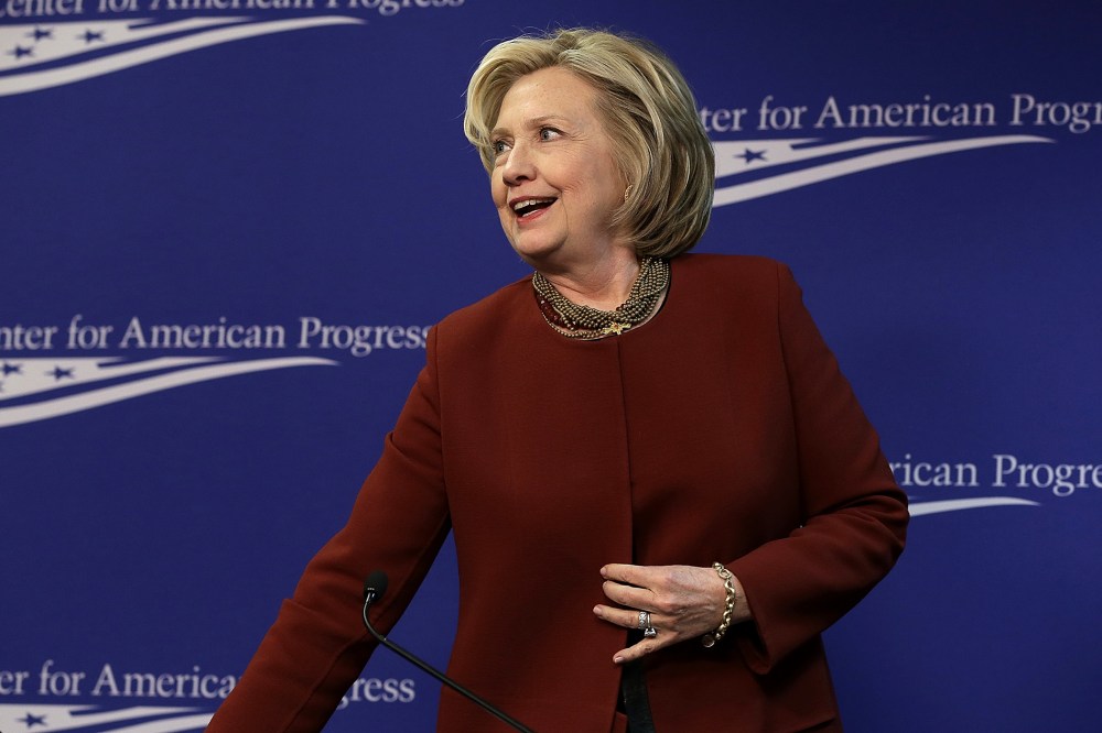 Former U.S. Secretary of State Hillary Clinton departs after speaking at the Center for American Progress on March 23, 2015 in Washington, DC.