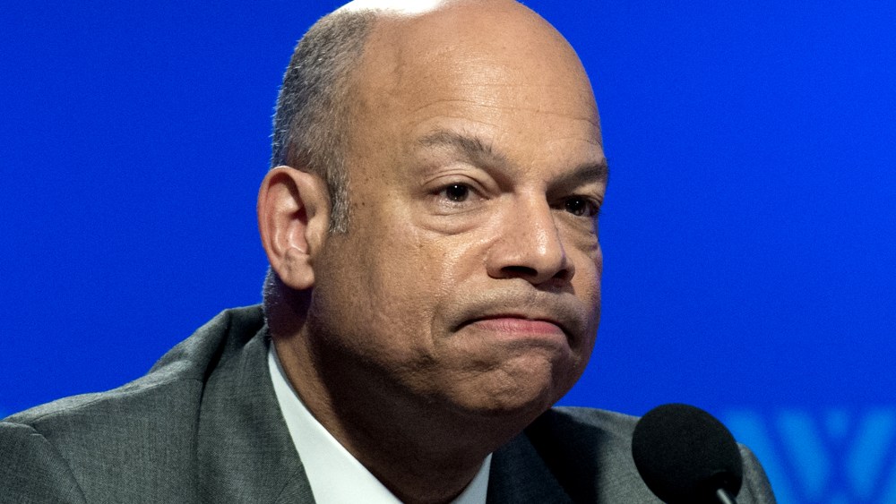 Secretary of Homeland Security Jeh Johnson looks on after making his first major address since taking his position at the Woodrow Wilson International Center in Washington, Feb. 7, 2014.