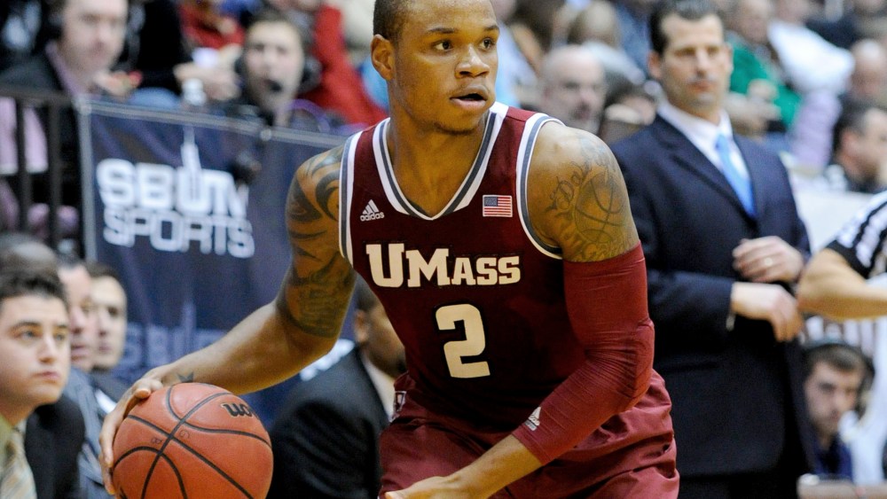 Derrick Gordon drives to the basket against the St. Bonaventure Bonnies during the second half at the Reilly Center on Jan. 29, 2014 in Olean, New York.