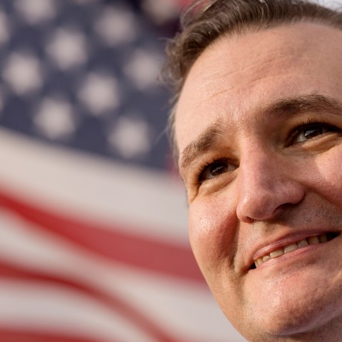 Senator and GOP presidential candidate Ted Cruz answers questions from local media following a town hall meeting at the Beacon Drive-in restaurant on April 3, 2015 in Spartanburg, S.C. (Photo by Richard Ellis/Getty)