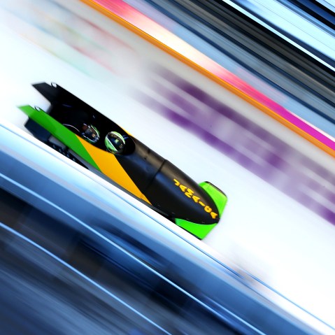 Winston Watts of Jamaica pilots a run during a Men's Two-man Bobsleigh training session, Feb. 13, 2014 at the Sanki Sliding Center in Sochi, Russia.