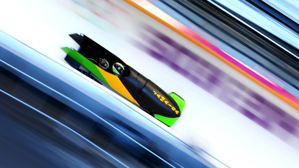 Winston Watts of Jamaica pilots a run during a Men's Two-man Bobsleigh training session, Feb. 13, 2014 at the Sanki Sliding Center in Sochi, Russia.