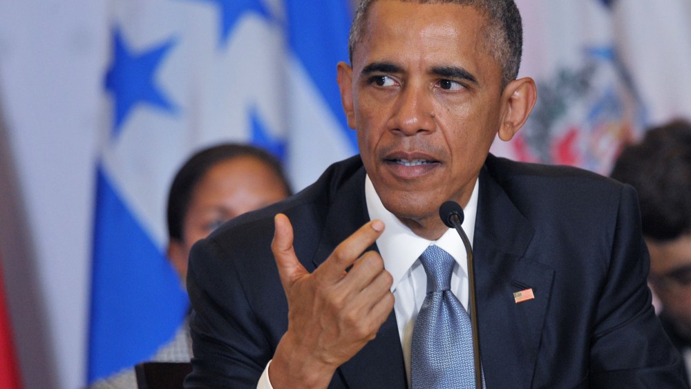 US President Barack Obama speaks during a meeting with members of the Central American Integration System (SICA) in a hotel in Panama City on April 10, 2015, in the framework of the VII Americas Summit. (Photo by Mandel Ngan/AFP/Getty)