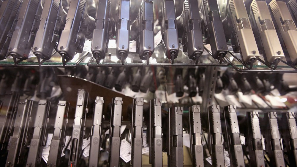 Handguns are offered for sale at Freddie Bear Sports on February 13, 2014 in Tinley Park, Illinois.