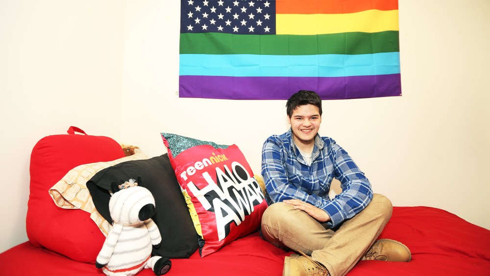 Zach Kerr in his Wheelock College dorm room, on Thursday, Feb. 13, 2014.  Zach was born a girl named Amanda.