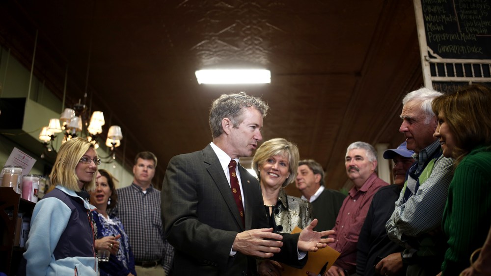 Senator Rand Paul (R-KY) greets constituents during an event at the Harvest Coffee and Cafe coffee shop on Feb. 19, 2014 in Shelbyville, Ky.
