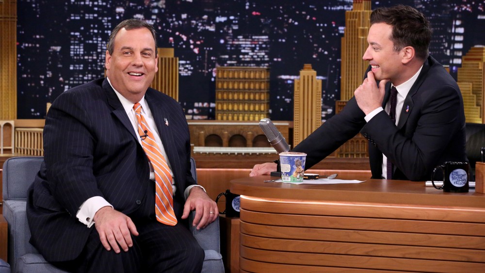 New Jersey Governor Chris Christie smiles during an interview with  The Tonight Show host Jimmy Fallon on April 22, 2015. (Photo by Douglas Gorenstein/NBC/NBCU Photo Bank/Getty)