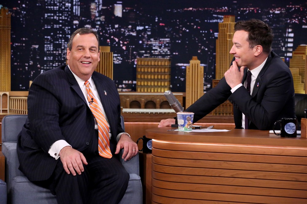 New Jersey Governor Chris Christie smiles during an interview with The Tonight Show host Jimmy Fallon on April 22, 2015. (Photo by Douglas Gorenstein/NBC/NBCU Photo Bank/Getty)