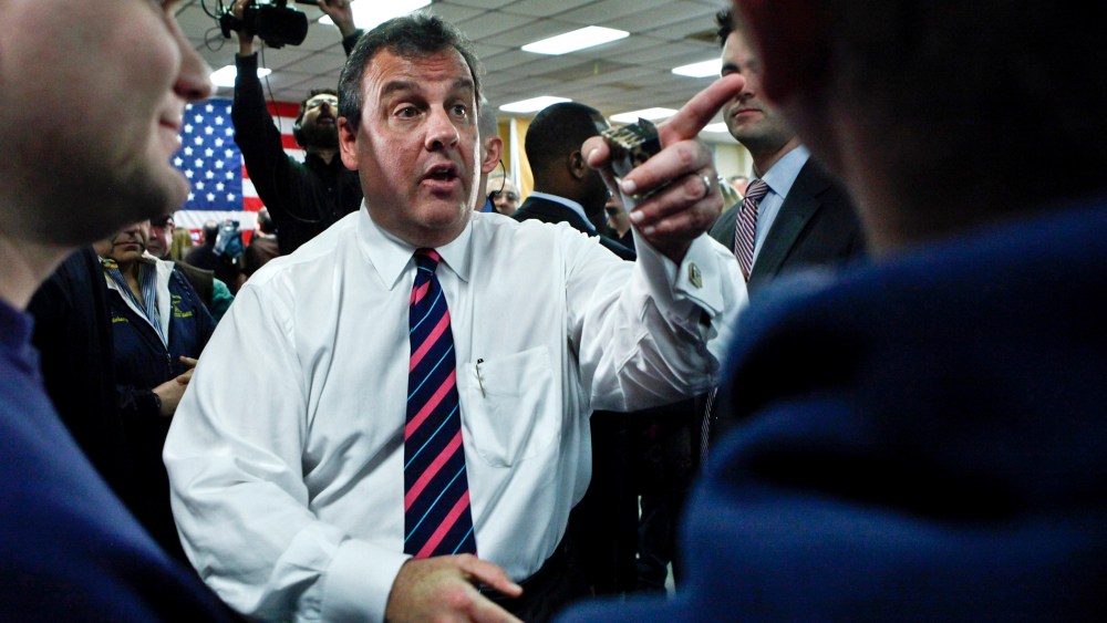 Chris Christie speaks with residents during a Town Hall meeting in Middletown, New Jersey, Feb. 19, 2014.