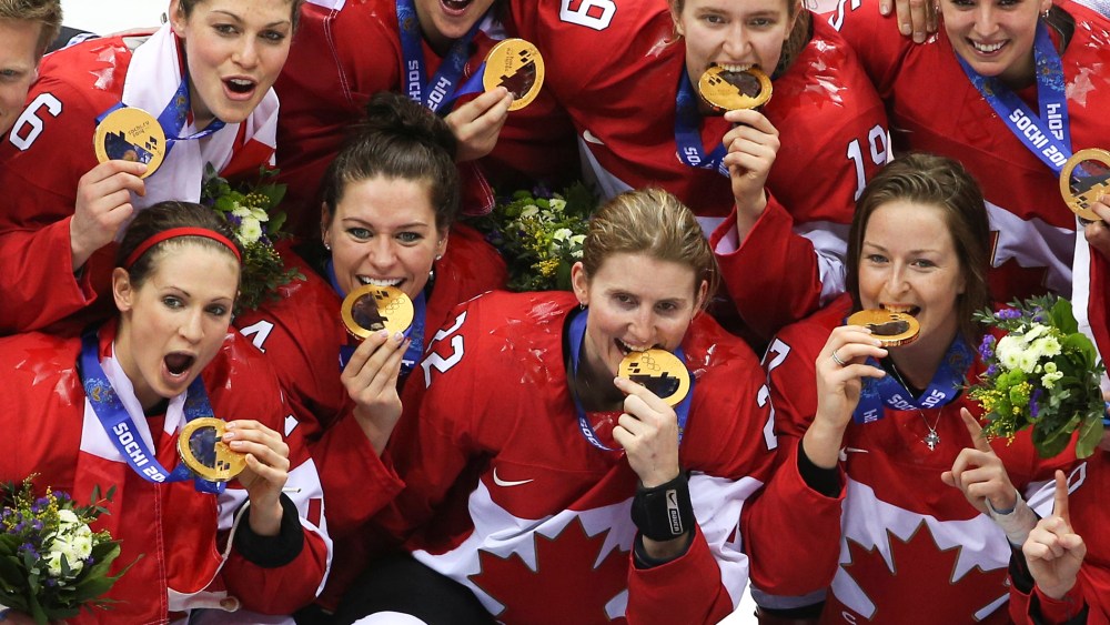 Canadian women beat the USA 3-1 in overtime in the women's hockey final at the Bolshoy arena.
