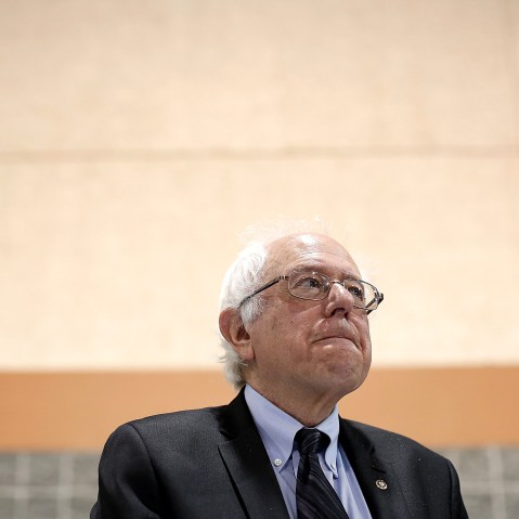 Potential Democratic presidential candidate Sen. Bernie Sanders (R) (I-VT) waits to deliver his remarks at the South Carolina Democratic Party state convention April 25, 2015 in Columbia, S.C. (Photo by Win McNamee/Getty)