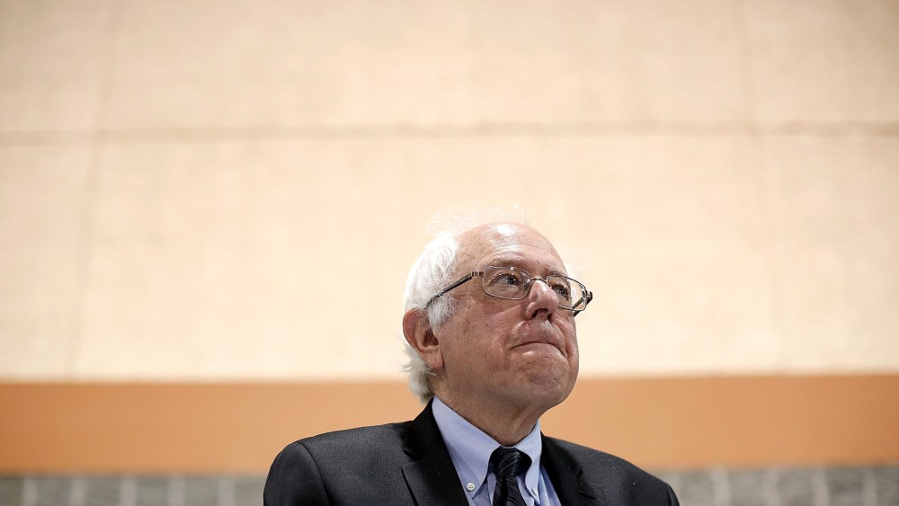 Potential Democratic presidential candidate Sen. Bernie Sanders (R) (I-VT) waits to deliver his remarks at the South Carolina Democratic Party state convention April 25, 2015 in Columbia, S.C. (Photo by Win McNamee/Getty)