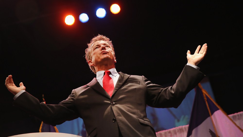 Senator Rand Paul (R-Ky.) speaks to guests at the Iowa Faith and Freedom Coalition 2015 Spring Kickoff on April 25, 2015 in Waukee, Iowa. (Photo by Scott Olson/Getty)