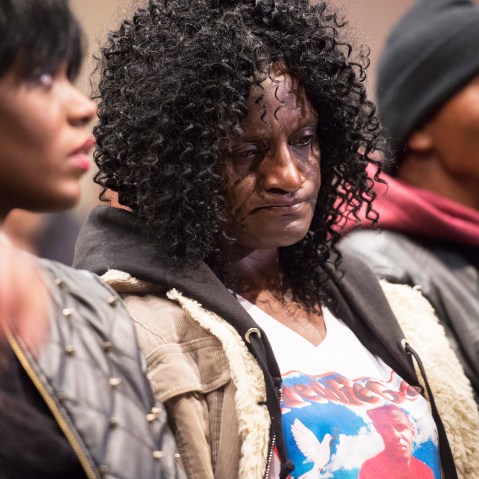 Gloria Darden, center, mother of Freddie Gray, with other members of the Gray family, community member and clergy members talk to the press at the New Shiloh Baptist Church in Baltimore, Md., on April 27, 2015.(Photo by Jabin Botsford/The Washington Post)