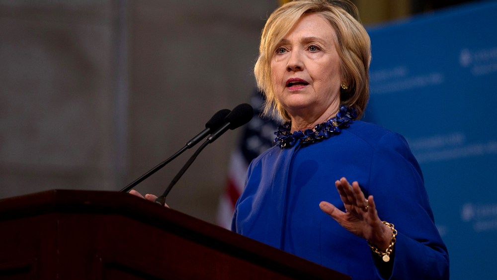 Democratic presidential hopeful and former Secretary of State Hillary Clinton speaks during the David N. Dinkins Leadership and Public Policy Forum at Columbia University April 29, 2015 in New York City, NY. (Photo by Kevin Hagen/Getty)