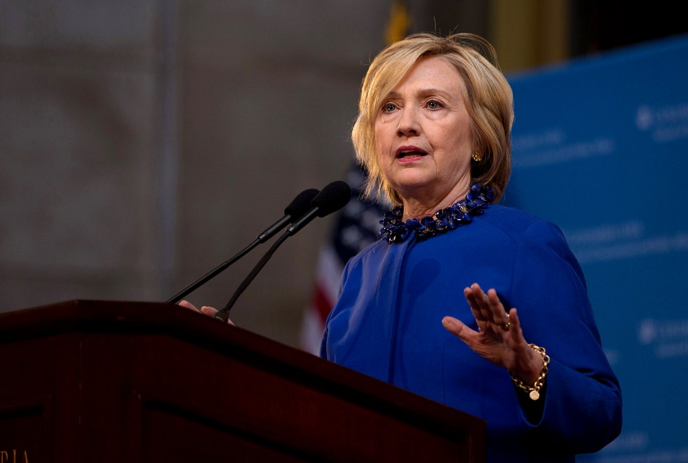 Democratic presidential hopeful and former Secretary of State Hillary Clinton speaks during the David N. Dinkins Leadership and Public Policy Forum at Columbia University April 29, 2015 in New York City, NY. (Photo by Kevin Hagen/Getty)