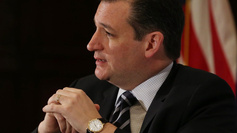 Republican Presidential candidate Sen. Ted Cruz (R-TX) speaks at a U.S. Hispanic Chamber of Commerce discussion at the National Press Building April 29, 2015 in Washington, DC. (Photo by Mark Wilson/Getty)