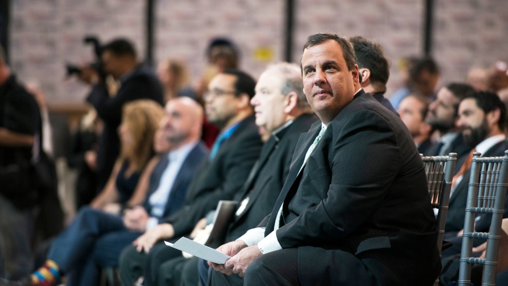 Chris Christie, governor of New Jersey, waits to speak at the official ribbon-cutting ceremony for the new Goya Foods Inc. corporate headquarters in Jersey City, N.J. on April 29, 2015. (Photo by Ron Antonelli/Bloomberg/Getty)