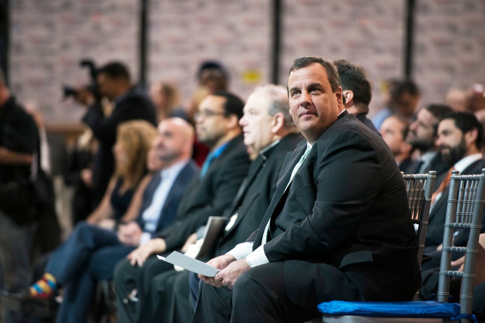 Chris Christie, governor of New Jersey, waits to speak at the official ribbon-cutting ceremony for the new Goya Foods Inc. corporate headquarters in Jersey City, N.J. on April 29, 2015. (Photo by Ron Antonelli/Bloomberg/Getty)