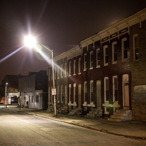 Abandoned row houses are shown in the Sandtown neighborhood where Freddie Gray was arrested on May 3, 2015 in Baltimore, Md. (Photo by Andrew Burton/Getty)