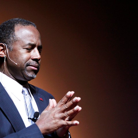 Republican Dr. Ben Carson, a retired pediatric neurosurgeon, speaks as he officially announces his candidacy for President of the United States at the Music Hall Center for the Performing Arts May 4, 2015 in Detroit, Mich. (Photo by Bill Pugliano/Getty)