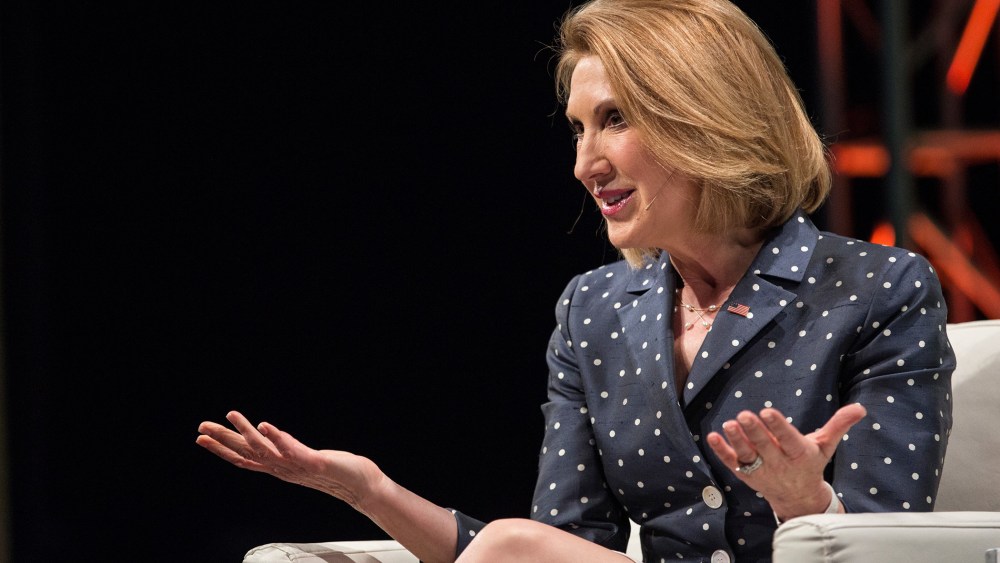 Republican presidential hopeful Carly Fiorina speaks at TechCrunch's Disrupt conference on May 5, 2015 in New York, N.Y. (Photo by Andrew Burton/Getty)