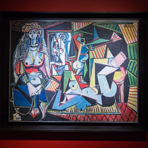 The painting "Les femmes d'Alger (Version O)" by Pablo Picasso is displayed at Christie's on May 11, 2015 in New York City.