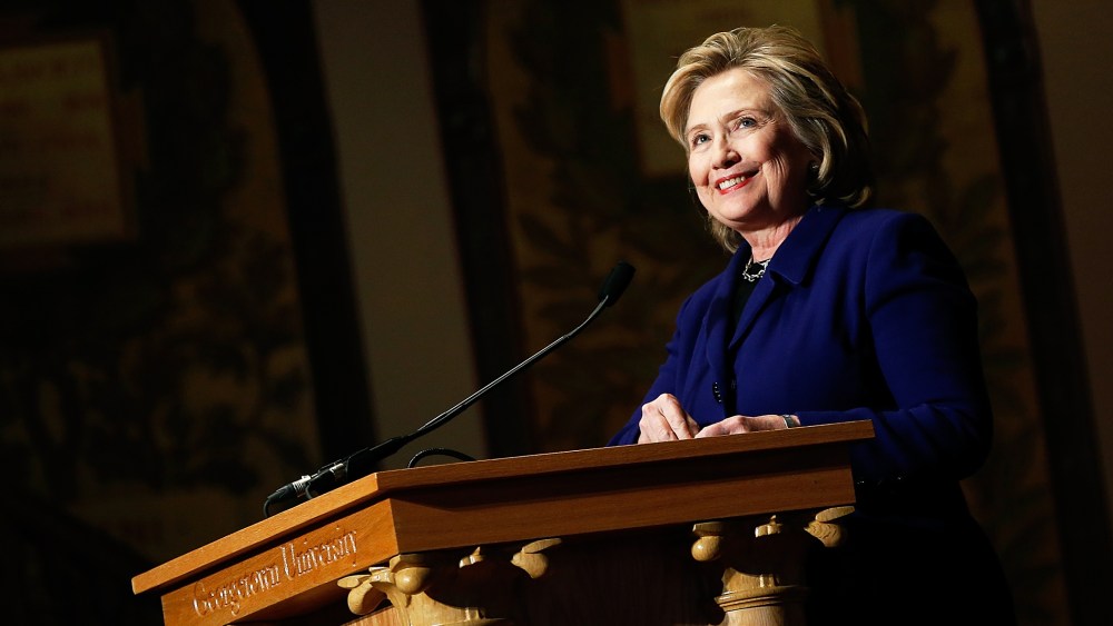 Hillary Clinton speaks during an awards presentation at Georgetown University, Feb.  25, 2014. (Photo by Win McNamee/Getty)