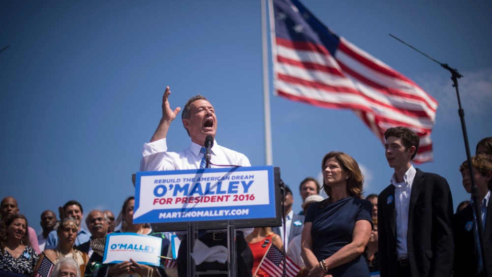 Former Maryland Gov. Martin O'Malley announces he is seeking the Democratic nomination for President of the United States of America during an event at Federal Hill Park in Baltimore, Md., May 30, 2015. (Photo by Jabin Botsford/The Washington Post/Getty)