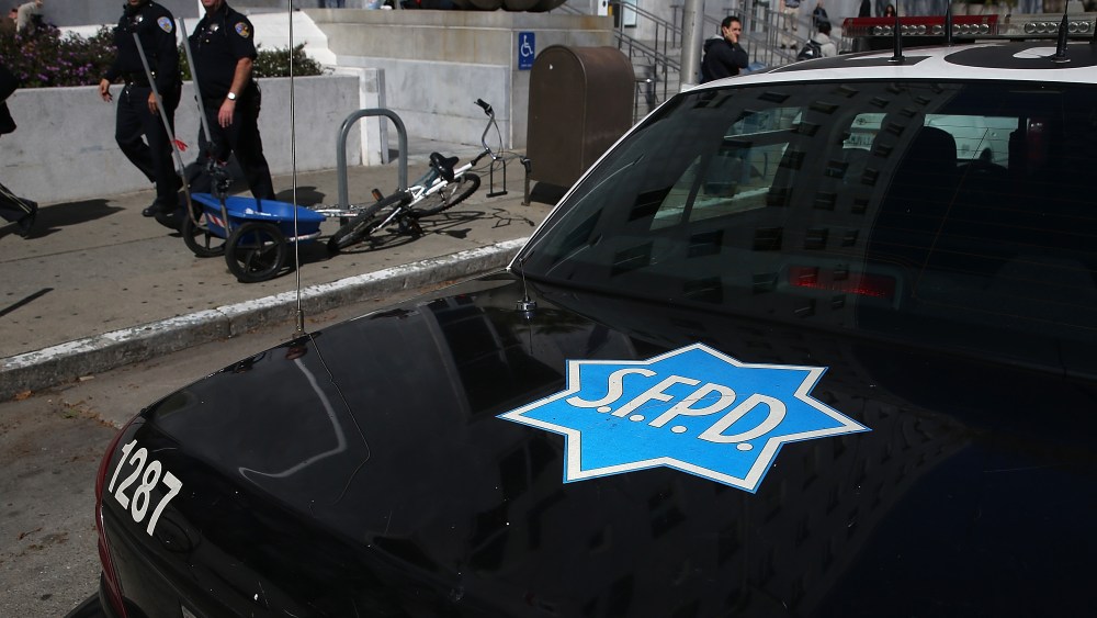 A San Francisco police car sits parked in front of the Hall of Justice on Feb. 27, 2014 in San Francisco, Calif. (Photo by Justin Sullivan/Getty)