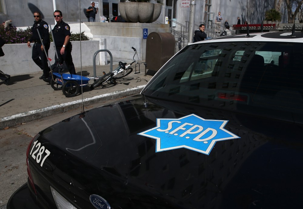 A San Francisco police car sits parked in front of the Hall of Justice on Feb. 27, 2014 in San Francisco, Calif. (Photo by Justin Sullivan/Getty)