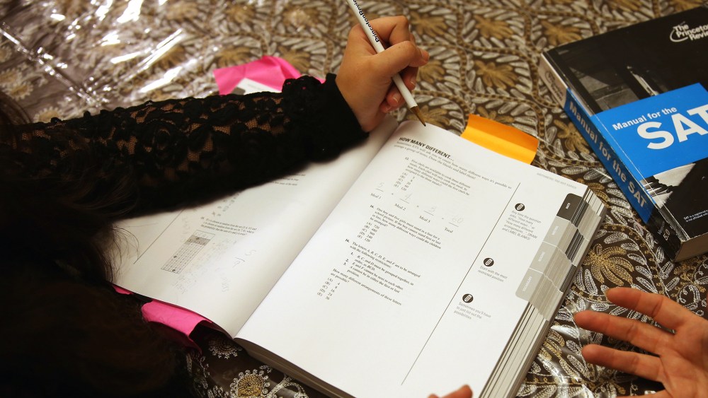 A student goes over SAT test preparation on March 6, 2014 in Pembroke Pines, Fla.