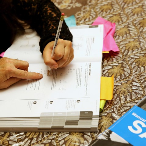 Carol McMullen-Pettit, a Premier Tutor at The Princeton Review, goes over SAT test preparation with 11th grader, Suzane Nazir, in Pembroke Pines, Fla., Mar. 6, 2014.