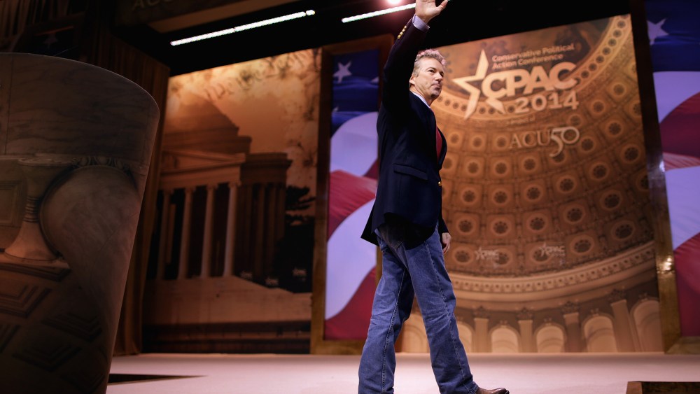 Sen. Rand Paul (R-Ky.) walks off the stage after addressing the Conservative Political Action Conference, March 7, 2014 in National Harbor, Md.