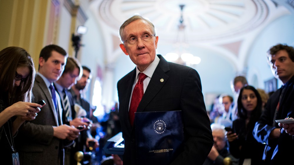 Senate LuncheonSenate Majority Leader Harry Reid, D-Nev., speaks to the media after the senate luncheons, March 11, 2014, in Washington.s