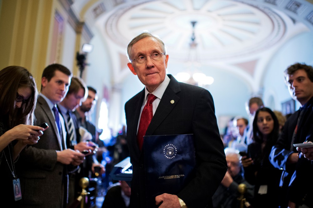 Senate LuncheonSenate Majority Leader Harry Reid, D-Nev., speaks to the media after the senate luncheons, March 11, 2014, in Washington.s
