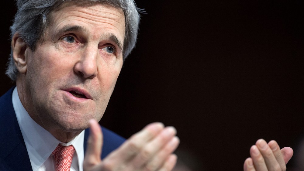 US Secretary of State John Kerry delivers testimony on the FY2015 Budget Request for the Department of State, March 13, 2014 in the Hart Senate Office Building on Capitol Hill.