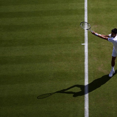 Novak Djokovic of Serbia trains on day one of the Wimbledon tennis tournament on June 29, 2015 in London, England.