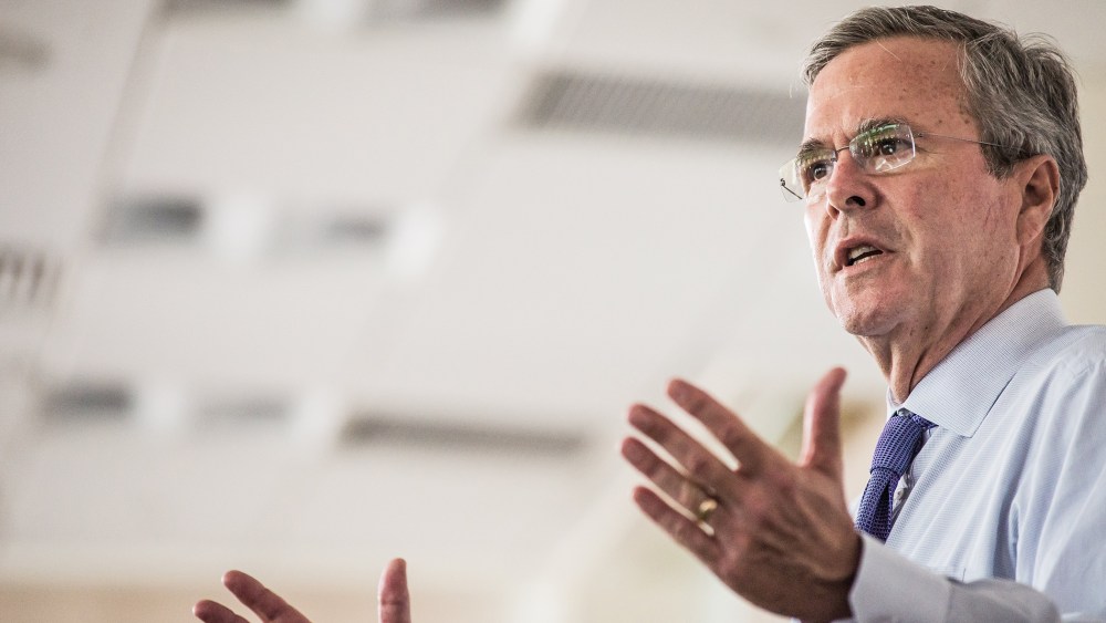 Republican presidential candidate and former Florida Gov. Jeb Bush answers questions from employees of Nephron Pharmaceutical Company June 29, 2015 in West Columbia, S.C. (Photo by Sean Rayford/Getty)