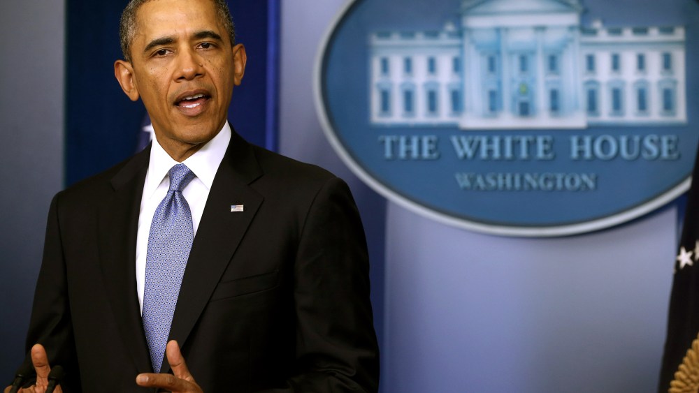 President Barack Obama gives a statement in the Brady Press Briefing Room of the White House on March 17, 2014 in Washington, DC.