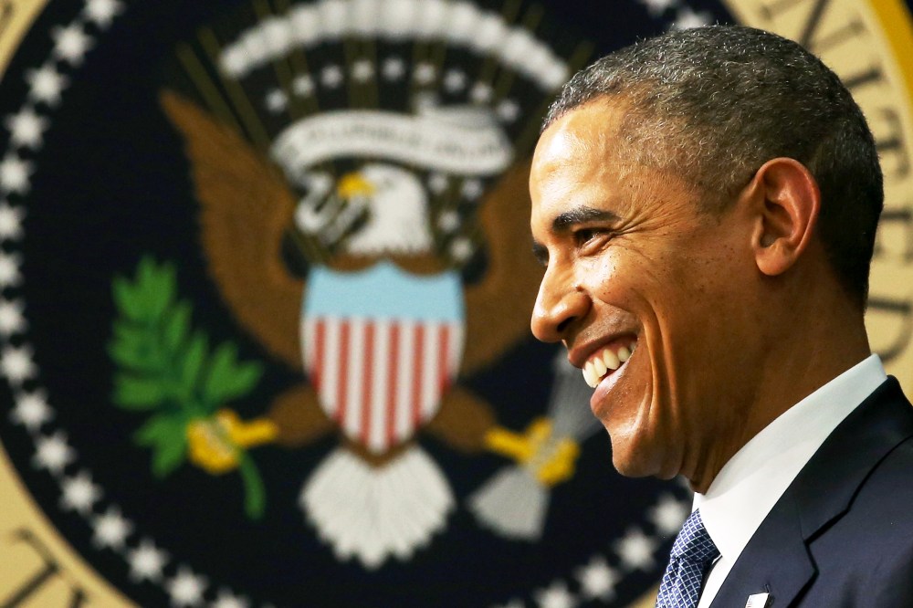 President Obama speaks to guests before a movie screening at the White House, March 19, 2014.