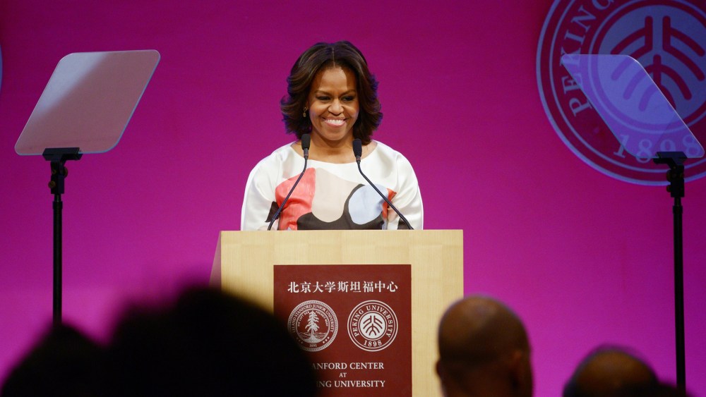 First Lady Michelle Obama delivers a speech at the Stanford Center at Peking University, March 22, 2104 in Beijing, China.