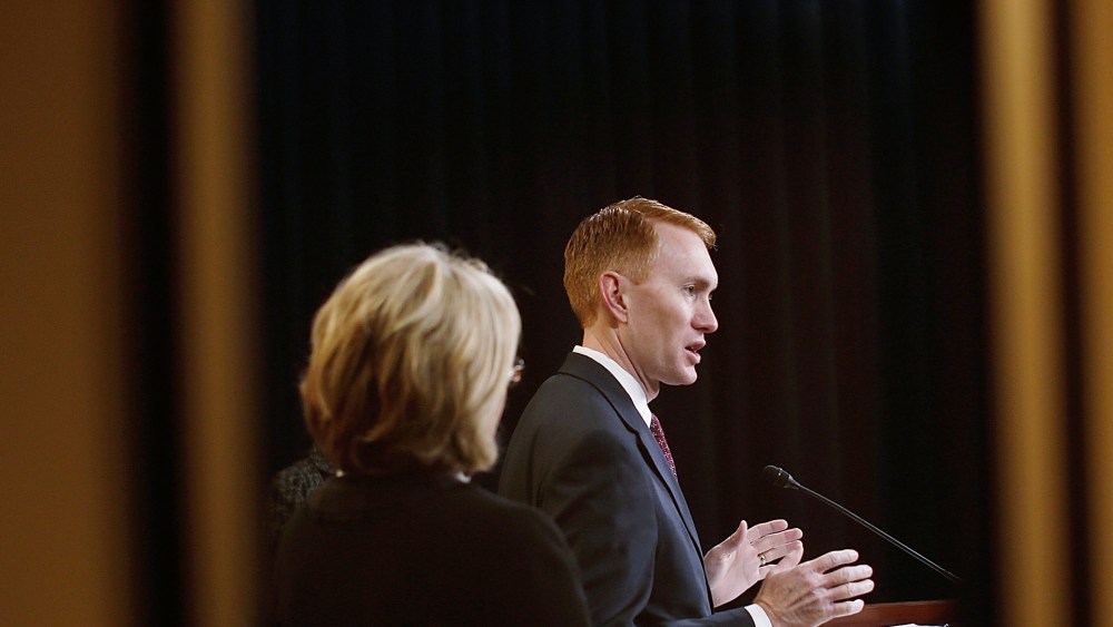U.S. Rep. James Lankford (R-OK) finishes speaking during a news conference at the U.S. Capitol, March 25, 2014.