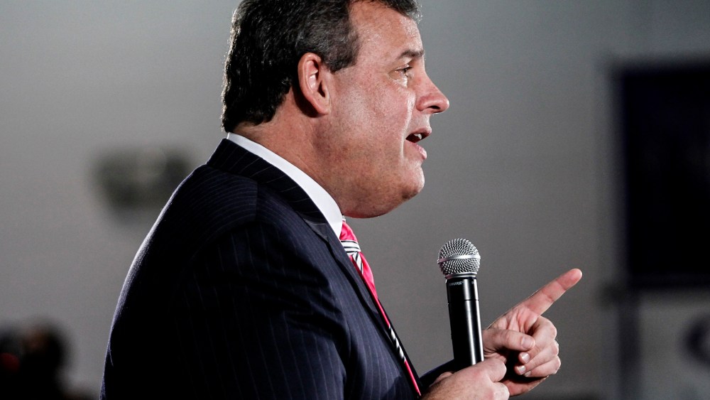 New Jersey Gov. Chris Christie speaks during a Town Hall Meeting with families affected by Superstorm Sandy at Belmar Borough Municipal Building on March 25, 2014 in Belmar, N.J.