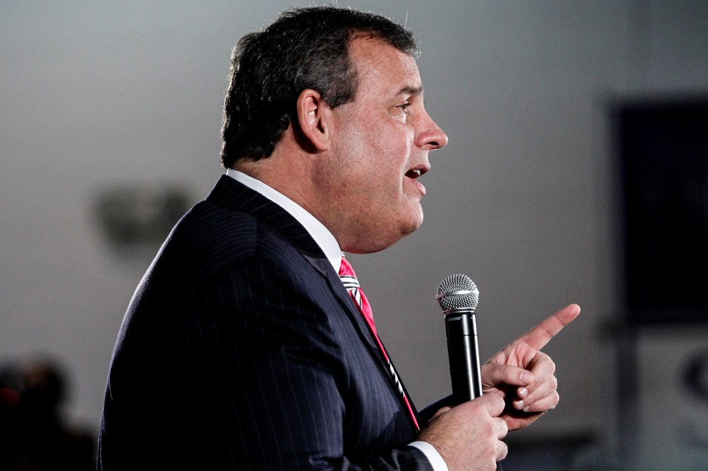 New Jersey Gov. Chris Christie speaks during a Town Hall Meeting with families affected by Superstorm Sandy at Belmar Borough Municipal Building on March 25, 2014 in Belmar, N.J.