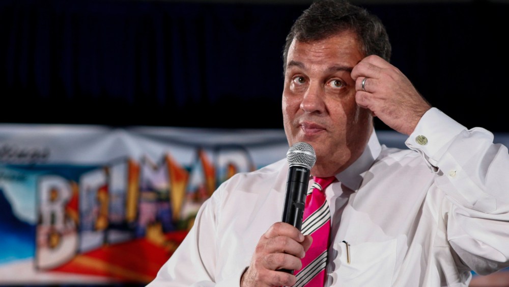 New Jersey Gov. Chris Christie speaks at Belmar Borough Municipal Building on March 25, 2014 in Belmar, New Jersey.