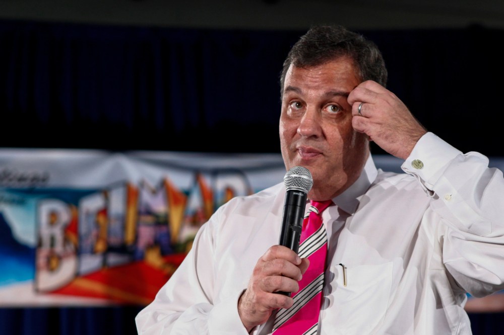 New Jersey Gov. Chris Christie speaks at Belmar Borough Municipal Building on March 25, 2014 in Belmar, New Jersey.
