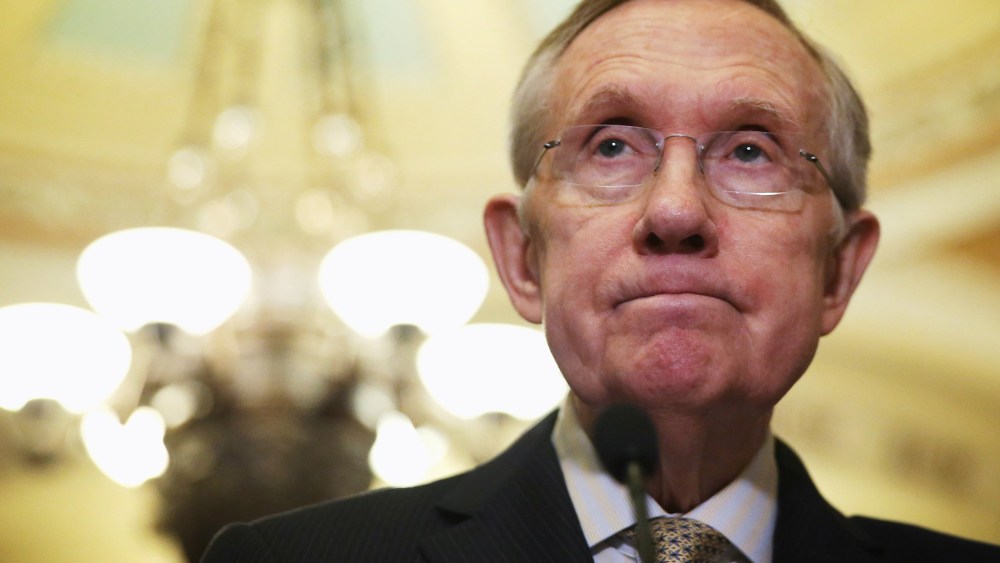 Senate Majority Leader Sen. Harry Reid (D-NV) during a briefing March 25, 2014 at the Capitol in Washington, D.C.